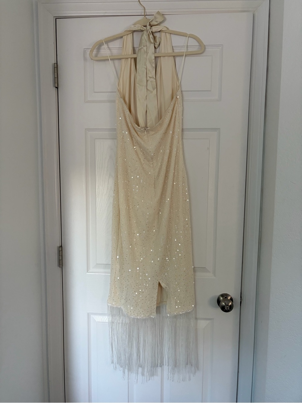 12th Tribe Ivory Fringe Sequin Halter Dress - Picture 5 of 6